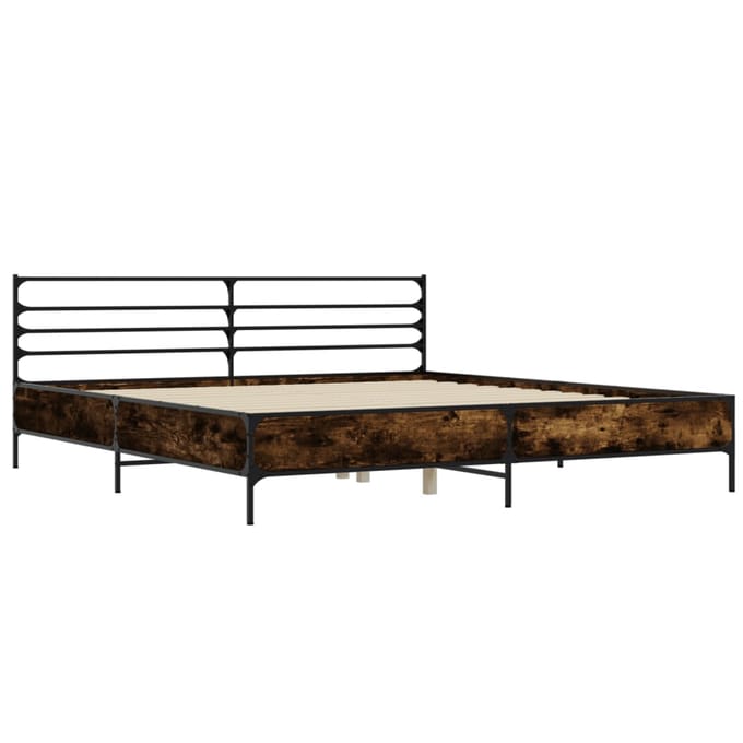 vidaXL - Bedframe - bewerkt - hout - metaal - gerookt - eikenkleurig - 200x200 - cm
