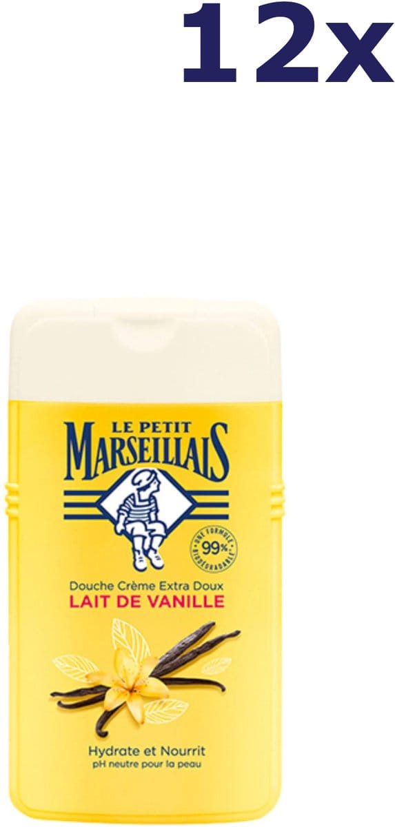 12x Le Petit Marseillais Crème de douche - 250ml - Lait de vanille