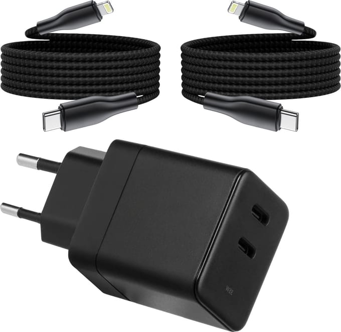 Dual Power Adapter USB C - Geschikt voor iPhone - Oplader Kabel met 3 Meter Lange USB C Kabels - Snellader