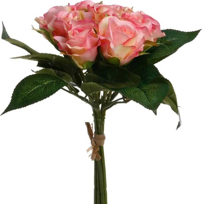 Atmosphera kunstbloemen boeket 9 roze rozen 24 cm