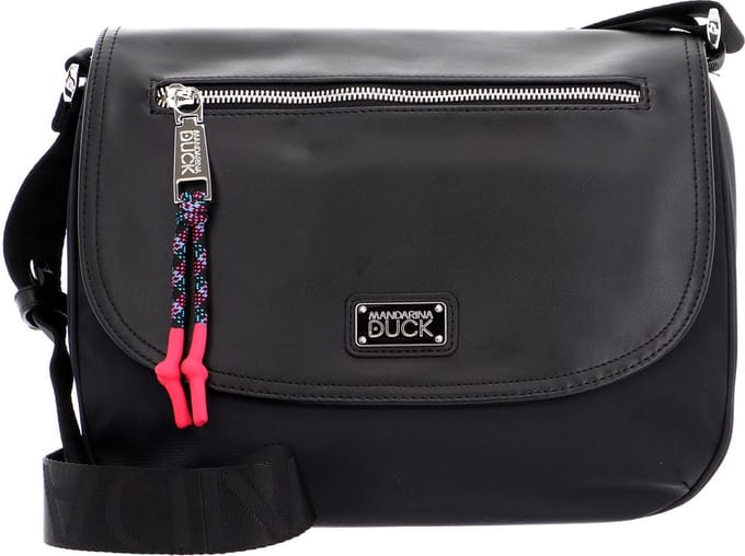MANDARINA DUCK Leren Schoudertas Style Flapover Crossover Black Zwart