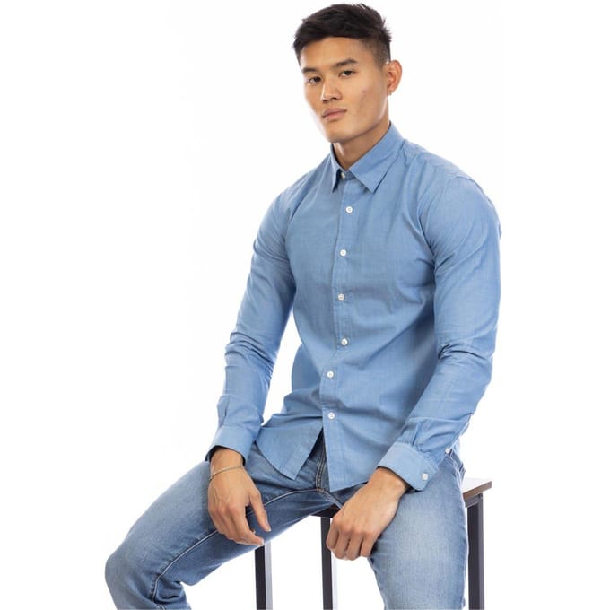 Peter Werth Herenoverhemd met kraag, slank model en lange mouwen (Indigo)