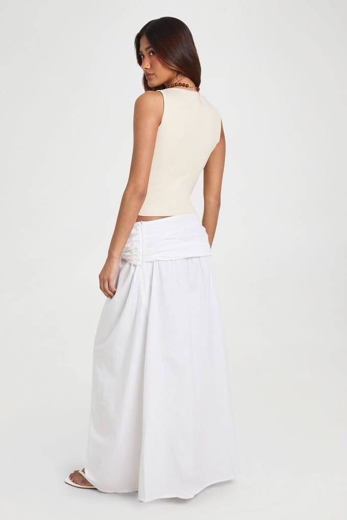 boohoo Dames Poplin Wikkel Maxi Rok | White | Maat: 8