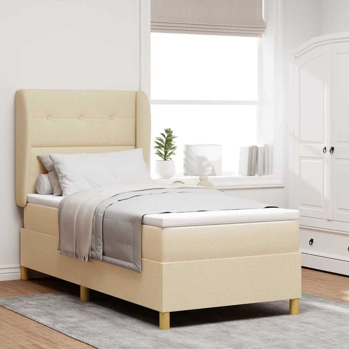 vidaXL - Boxspring - bed - met - hoofdeinde - Crème - 200 - x - 100 - cm - Stof