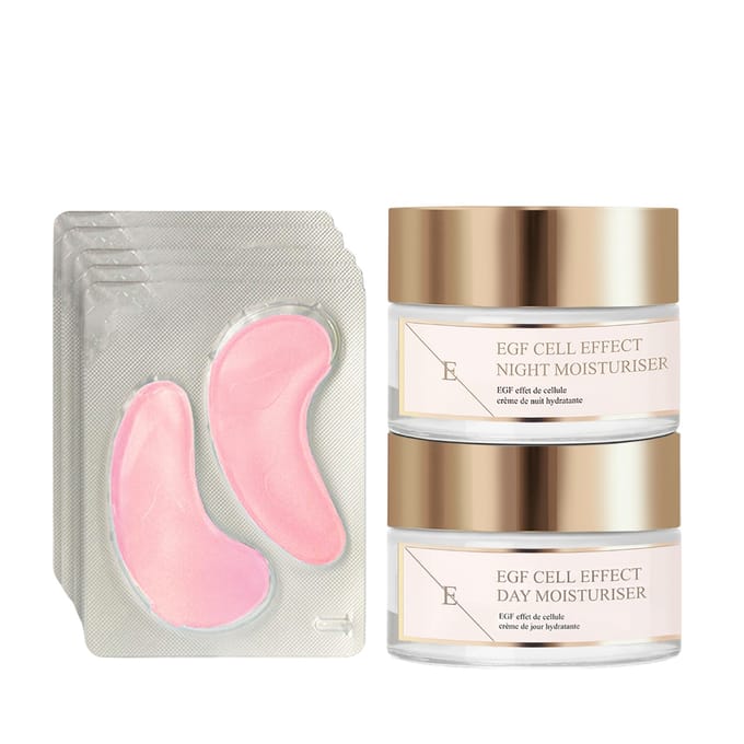EGF Cell Effect dag Moistruseir + EGF Cell Effect nacht Moisturier + Rozenbloesem oogpads