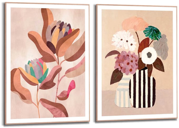 Schilderijen set Bloemen - 70 x 50 - Hout - REINDERS