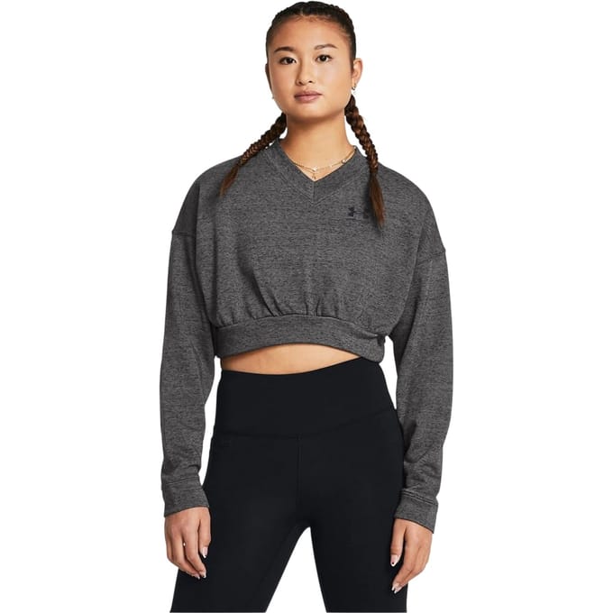 Under Armour Dames Rival cropped sweatshirt met ronde hals van badstof (Grijs)