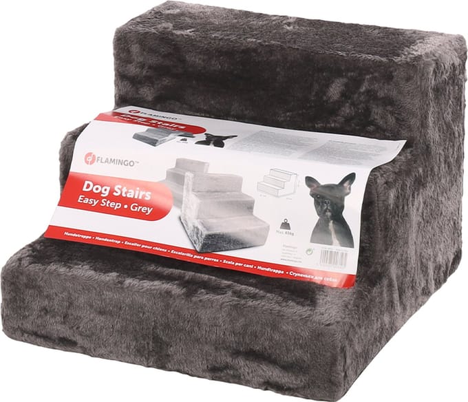 flamingo easy step hondentrapje - plush grijs - 41 x 43 x 30 cm - max 65 kg - wasbare afneembare hoes met rits .