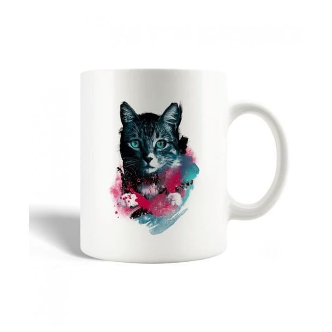 Mug en Céramique - Chat Coloré - 30cl - Compatible Lave-Vaisselle - Blanc - Rond