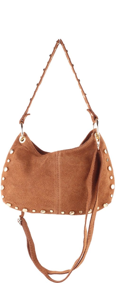 Giuliano Lederen Suede Schoudertas Ysoria - Dames- Made in Italy - Cognac