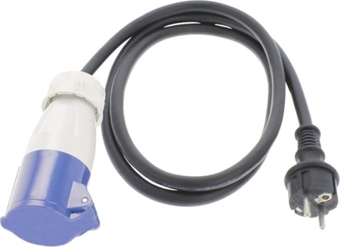 Vrijbuiter verloopkabel van Schuko naar CEE contra - 1.5 meter - 3 x 2.5mm² - Max 3500 watt - Neopreen - Spatwaterdicht
