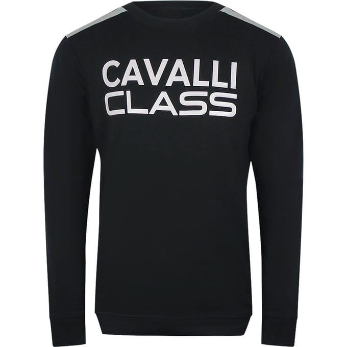 Cavalli Class Sweatshirt Met Getapete Schouders, Zwart