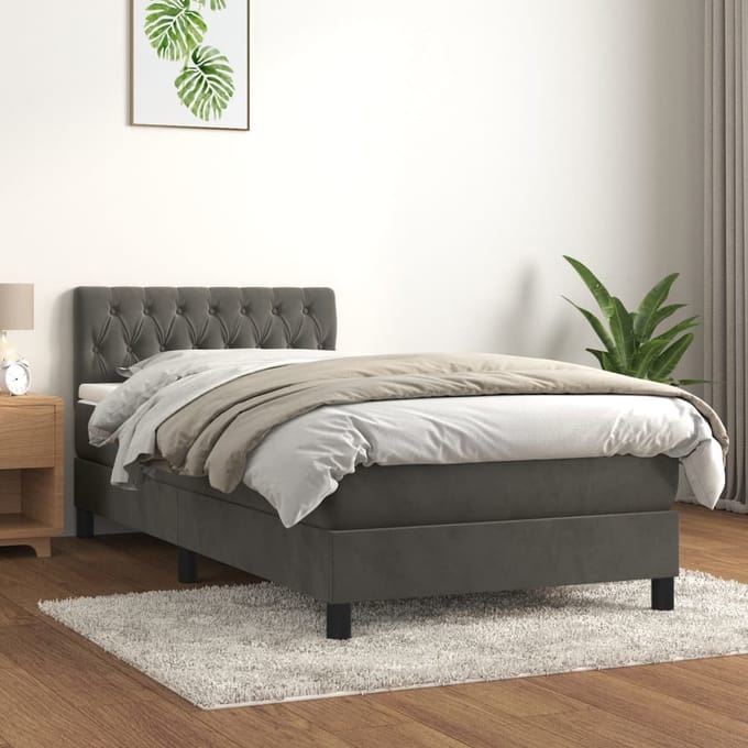 vidaXL - Boxspring - met - matras - fluweel - donkergrijs - 90x200 - cm