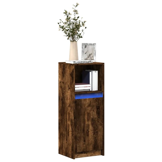 vidaXL - Dressoir - met - LED - 38x34x100 - cm - bewerkt - hout - gerookt - eikenkleurig