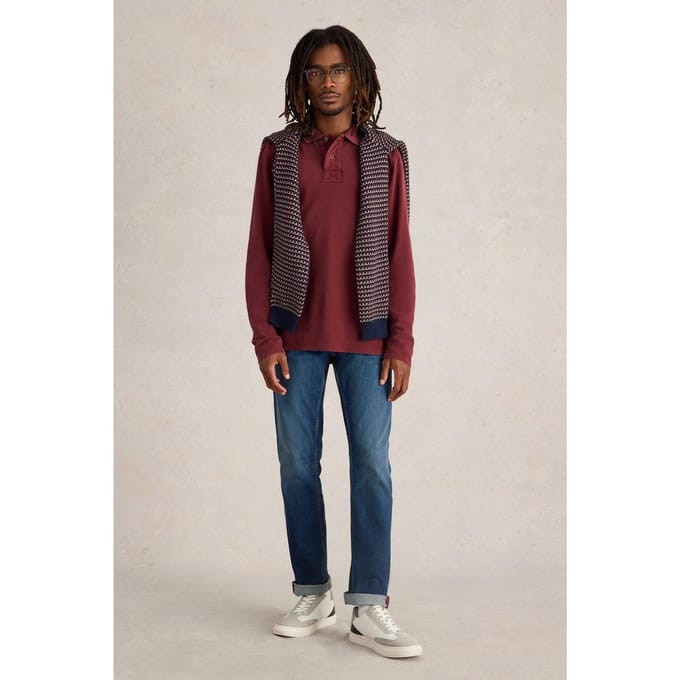 White Stuff Ls Utility Polo Dark Plum Größe: M/R | Longsleeves Outlet | Herren | Magenta