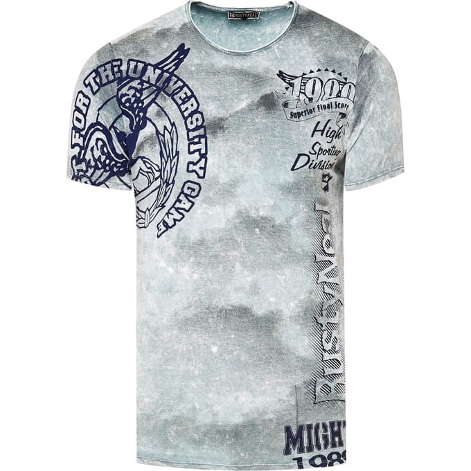 Acid washed T-shirt met prints