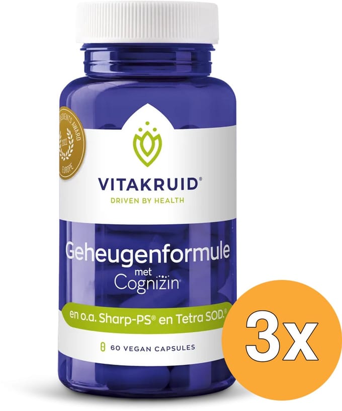 3x Vitakruid Geheugenformule Bacopa Monnieri Citicoline OPC (60 vega capsules)