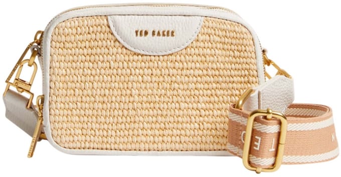 Ted Baker Schoudertas Baria Mini Webbing Faux Raffia Camera Bag Ecru Crème