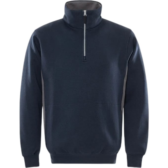 Fristads Sweatshirt Met Korte Ritssluiting 1705 Df - Marineblauw/Grijs - S