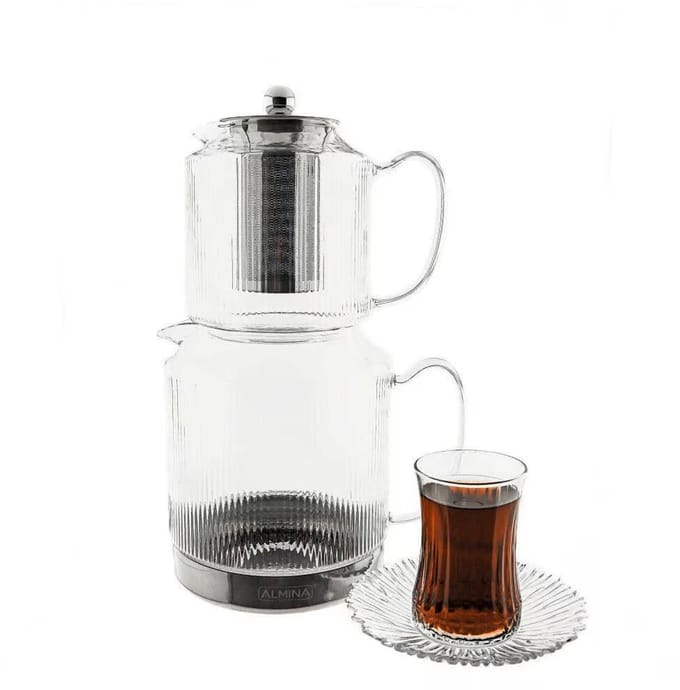 Almina Freya - Theepot - Set van 2 stuks - 1000ml + 2000ml - Geribbeld