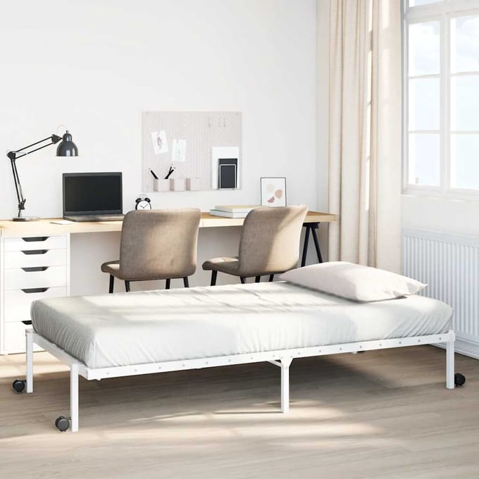 vidaXL - Bedframe - zonder - matras - opvouwbaar - 100x190 - cm - staal - wit