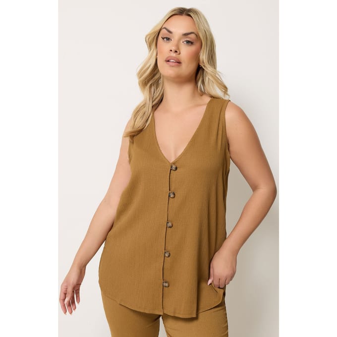 Yours Naturel Bruin Vest Met Structuur Size 42