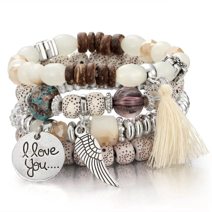 Armbandenset 4 stuks - Lava Natuursteen - Elastisch - EmmyRovi