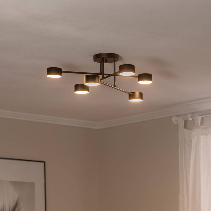 EMIBIG LIGHTING Plafondlamp Modus 6, staal, 6-lamps, GX53, zwart