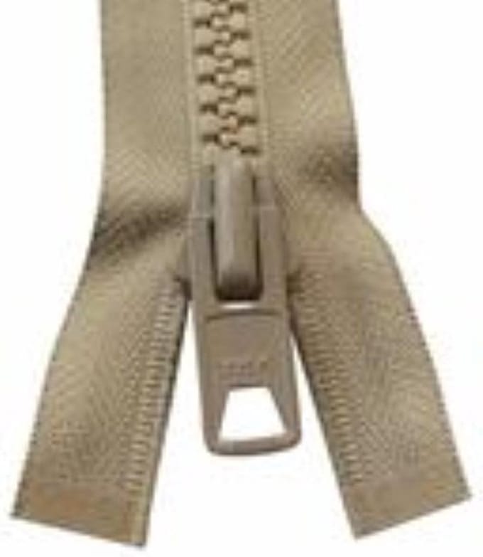 YKK ritssluiting bloktand, 8mm, deelbaar, Beige, 75 cm, per stuk.