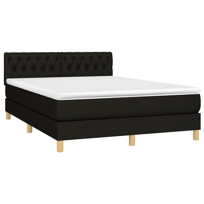 vidaXL - Boxspring - met - matras - en - LED - stof - zwart - 140x200 - cm