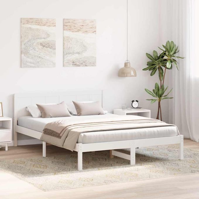 vidaXL - Bedframe - Wit - 160 - x - 200 - cm - Massief - grenenhout