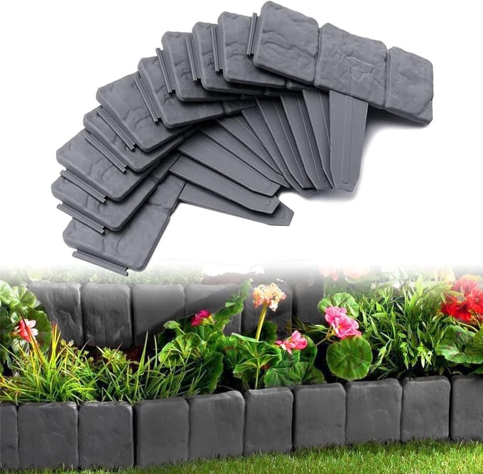 Gazonrand Steenlook - Bloembedomranding Flexibel - Tuin Decoratie - 10 Meter Lengte - 40 Stuks - Antraciet