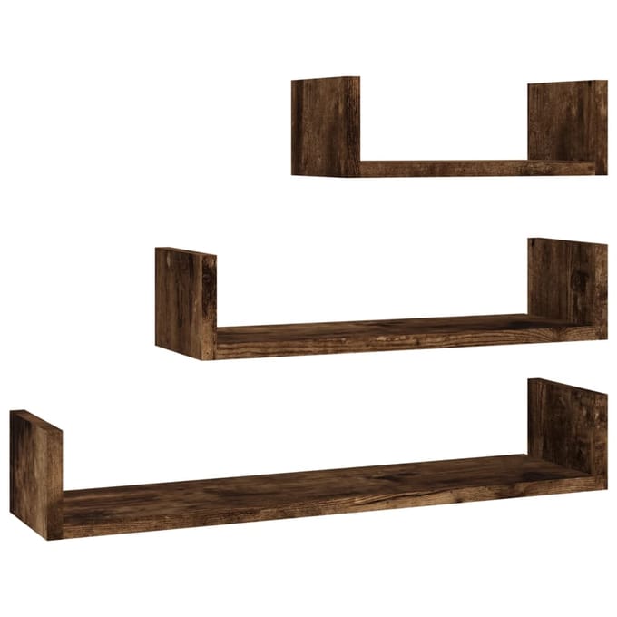 vidaXL - Wandschappen - 3 - st - bewerkt - hout - gerookt - eikenkleurig