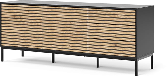 Vicco Eliza Lowboard – 150 x 60 cm met 3 laden Eik goud/antraciet