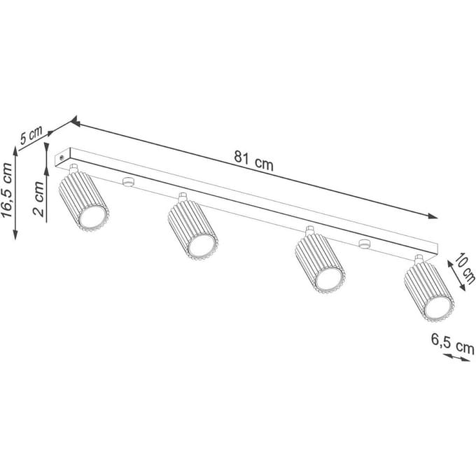 Plafondlamp KARBON 4L met 4 verstelbare spots - Sollux Lighting - IP20 - Wit aluminium behuizing - 81 x 6.5 x 16.5 cm - 4 x GU10 LED, exclusief lichtbron - 4 x 10 W - Minimalistische plafondlamp voor gang, hal en woonkamer
