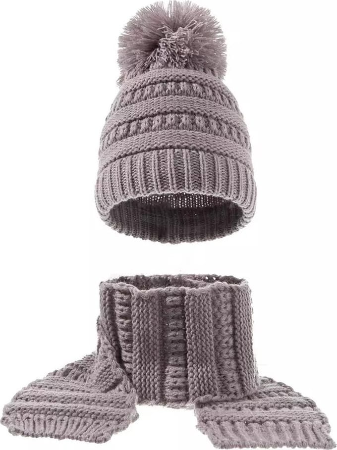 Kinder Winterset Muts & Sjaal – Gebreid – Grijs – 1 t/m 3 Jaar