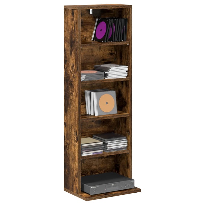 vidaXL - CD - Kast - Gerookt - eiken - 33 - x - 23,5 - x - 97,5 - cm - Bewerkt - hout