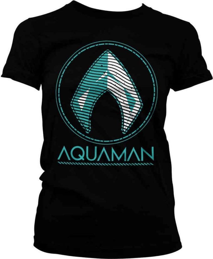 DC Comics Aquaman Dames Tshirt -S- Distressed Shield Zwart