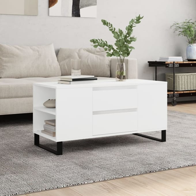 vidaXL - Salontafel - 102x44,5x50 - cm - bewerkt - hout - wit