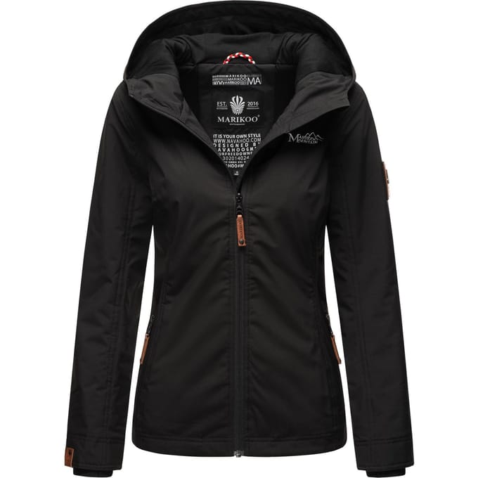 Marikoo dames overgangsjas lichtgewicht water- en windafstotend met capuchon zwart