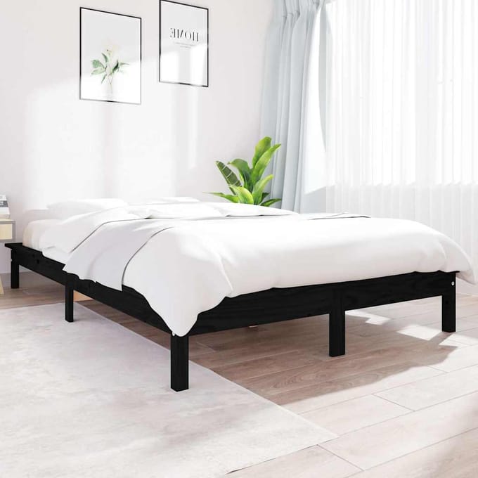 vidaXL - Bedframe - massief - grenenhout - zwart - 120x200 - cm