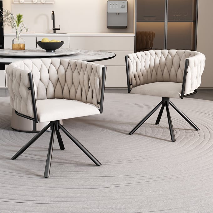 MIVRAY Eetkamerstoel Set Van 2 - 360° Draaibaar En Ergonomisch - Voor Eetkamer En Woonkamer - Fluweel Beige
