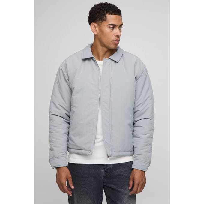 Boxy Fit Peached Crinkle Nylon Coach Jacket | Grey | Size Small