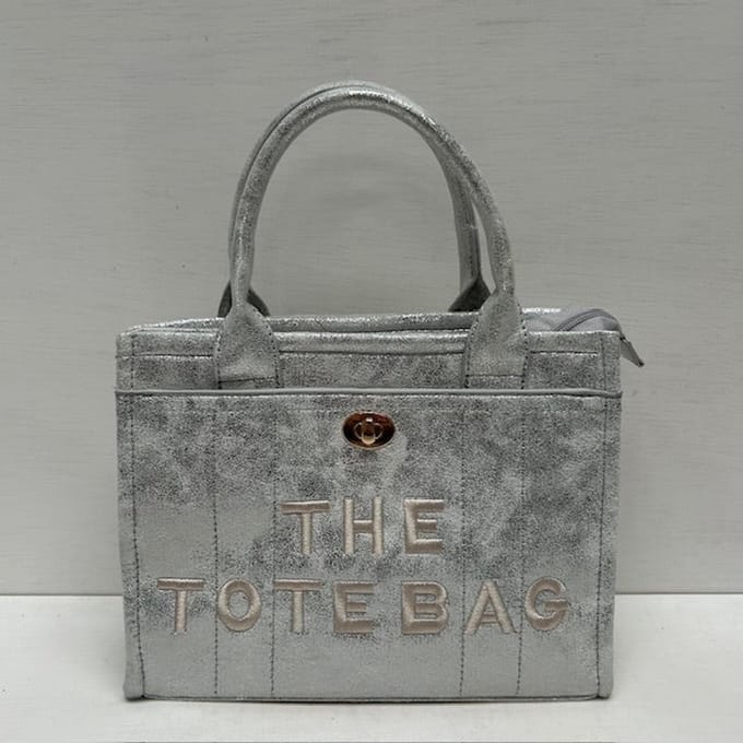Metallic tote bag met gouden detail zilver klein Silver