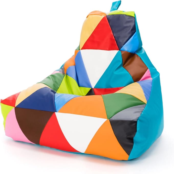 Grote Patchwork Poef van Kunstleer met Scheur- en Vlekbestendige Zitting