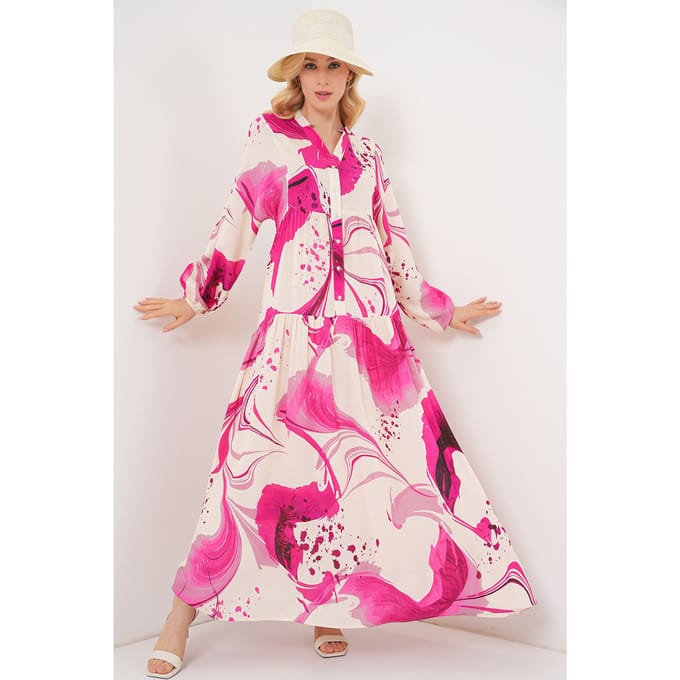 Patroon V-hals Maxi jurk