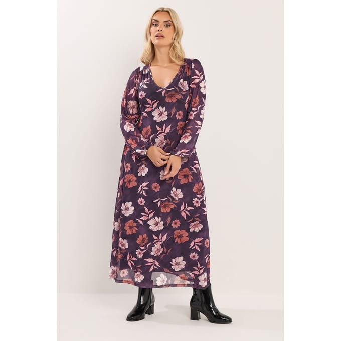Yours Paarse Bloemen Maxijurk Size 42