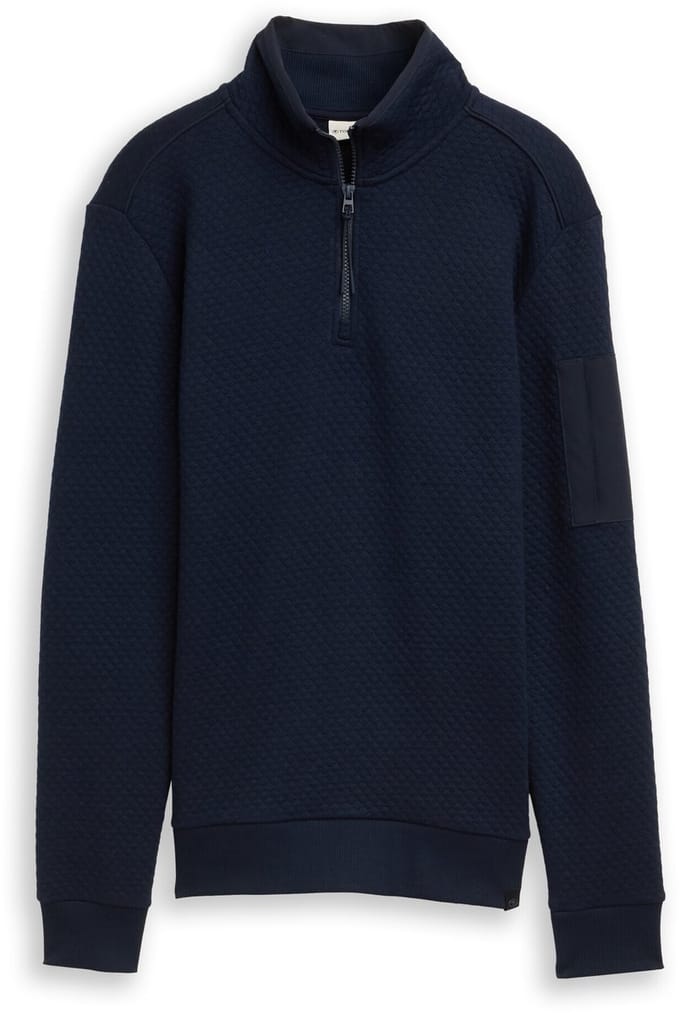 Tom Tailor - Troyer Sweatshirt met mouwzak - Maat L - sky captain blue