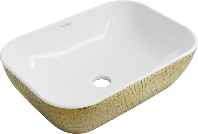 Mexen Rita opzetwastafel 45 x 32 cm, wit/goud schubbenpatroon - 21084554