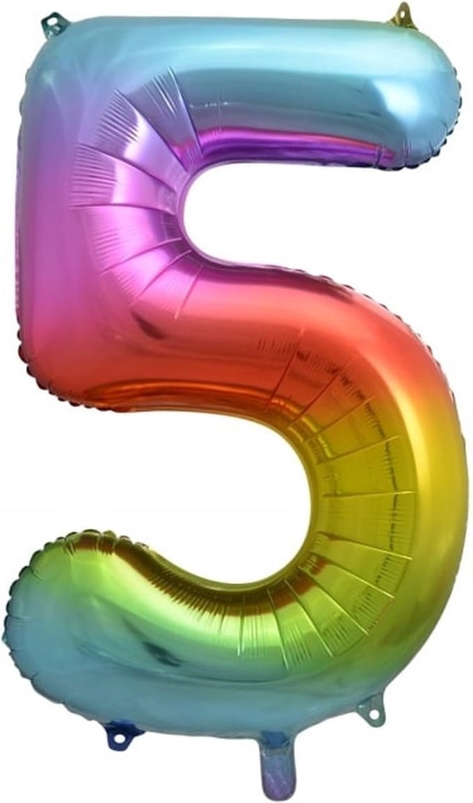 Folie Ballon Cijfer 5 Regenboog XL 86 cm